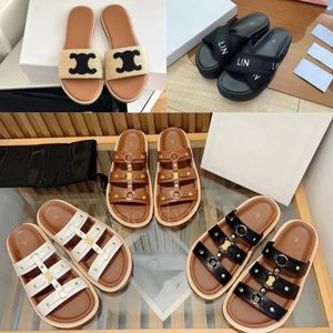 luxury Designer Slippers sandal Summer beach womens Leather Mule Sliders Casual shoe gladiator Flat sandale fashion black brown pool slide Slipper gift box