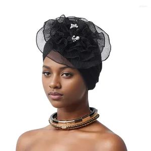 Ethnic Clothing Fashion Women Ruffle Flower Turban Caps For Auto Gele Headtie Female Head Wraps African Nigeria Wedding Party Headpiece