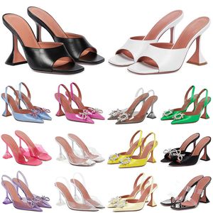 Famous designer Summer Luxury womens Dress Shoes high heeled sandals black pink green crystal diamond sandales Ladies Fashion Heel shoe slipper with box