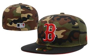 One Piece Classic Red Sox Chapéus Camo Top com Black Brim Logo Baseball Caps fechados para homens e mulheres7834697