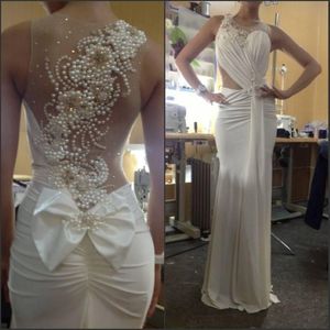 Vintage sukienki ślubne z czystą białą szyfonową szczotką bez pleców długą syrenę nową 2020 eleganckie suknie ślubne 299c