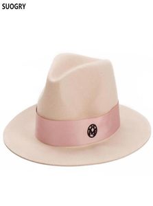 Eleganta vinter kvinnor m brev ull jazz fedora hatt rosa hatt för kvinnliga damer stora brim cowboy panama fedoras hatt cx2008199998315