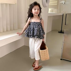 Zestawy odzieży 3-8y Księżniczka Słodka garnitury Dziewczyny Moda kantar Top Capri Pants Style Resort Plaża Przyjazna dla skóry oddychająca swoboda