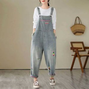 Tute da donna Rompers salti in jeans Women Hole Design in stile coreano One pezzi Outfit Women Rompers Casual Vintage Playuits Pantaloni dritti Y2400XNI