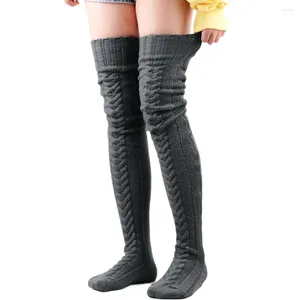 Donne calzini da donna in maglia da lavoro lunghi calze inverno autunno spesso su ginocchio stivale caldo