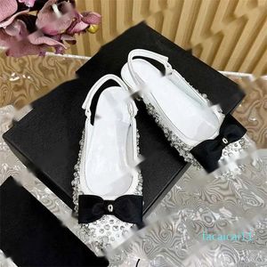 Womens Slingbacks Sandals Slip On Slides Ballet Shoe With Strass Stone Jewel Bowknot Leisure Shoe Chunky Low Heels Mules Flip Flops Outdoor