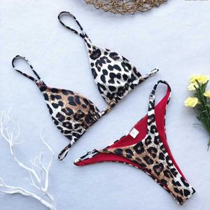 Women's Swimwear High cut mini bikini womens leopard print bandage push up swimsuit sexy swimsuit apron T-line swimsuit Biquini Trajes De Ba o 2024 J240510