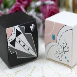 100 Stück Lot50 Paare Braut und Bräutigamanzug favor Box in quadratischer Form für Hochzeitsbonbonbox und Partybevorzugungen 2 Optionen 250i