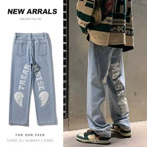 Męskie dżinsy dżinsy amerykańskie Y2K retro hip-hop smażone spodnie uliczne High Ins Tide Mens Fashion Casual kombinezon Q240509
