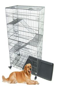 Large Folding Collapsible Pet Dog Wire Cage Cat Playpen with 3 Ladders L Silver7516927