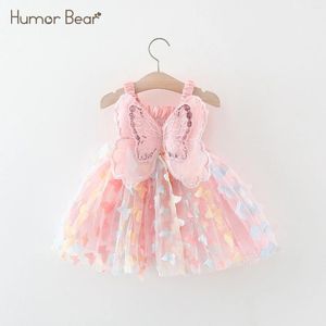 Девушка одевается юмор медведь, сказочная розовая бабочка крылья платье для вечеринки двойное тюль