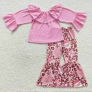 Clothing Sets Wholesale Toddler Kids Christmas Santa Candy Set Long Sleeve Pink Tunic Children Outfit Baby Girl Gingerbread Leopard Bell