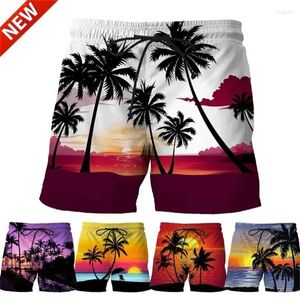 Men's Shorts Coconut Tree Hawaiian Beach 3D Printing Summer Casual Swimming High Elastic Quick Dry Swim Trunks