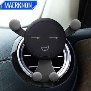 Bilhållare Gravity Car Phone Holder Air Vent Clip Smile Face Bear Mount Mobile Telefon Holing Cell Phone Stand GPS Support för iPhone Samsung T240509