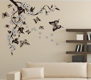 クリエイティブバタフライフラワーブランチの装飾壁ステッカーホームデコレーションリビングルームデコレーションPVCウォールデカールDIY壁画ART8205859