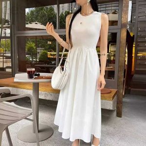 Urban Sexy Dresses Designer Spring and Summer Korean Style Simple Commuting Versatile Waist Slim Mid length Sleeveless Dress HDV1
