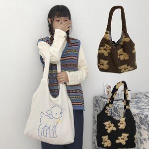 Bag Women Winter Canvas Tote Purse Shoulder Lamb Like Fabric