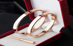 Top 316L Tititanium Classic Bangles Bracelets гравированный логотип бренд для Lover Fashion Bristant Свадебный браслет розовый золото Thess4003150