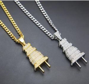 Fully Iced Out Diamond Plug GoldSilver Chain Necklace Jewellery Hip Hop Rapper5536714