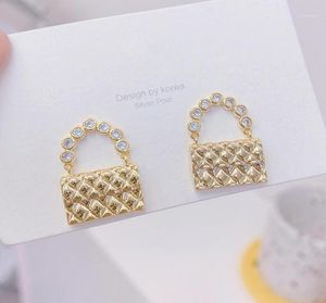 Stud Exquisite 14k Real Gold Small Handbag Women Earring Zircon Charm Earrings Wedding Jewelry Bijoux för Bridal Gift9970162