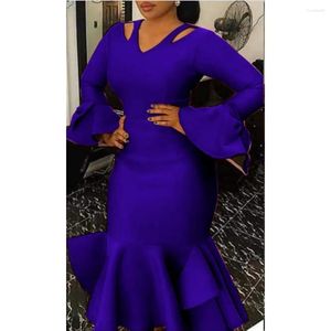 Casual Dresses Fashion Women Elegant V Neck Long Sleeves Ruffle Hollow Out Dress Party Midi Gowns