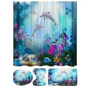 Shower Curtain Set Bathroom Mat Waterproof Non-Slip Polyester Seasight Comfortable Soft Printing Toilet Cover1 294R