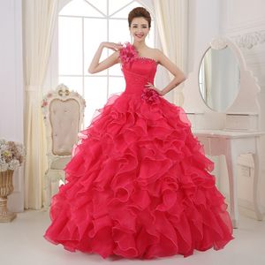 2015 Nya röda rosa quinceanera klänningar bollklänning med organza applikationer pärlor kristall snörning klänning i 15 år quinceanera klänningar qs114 237s