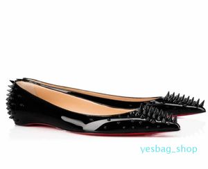 Women Dress Flats Shoe Low Tops Shoes Black Patent Leather With Rivets Shoes Goldoflat Ballerinas Shoes Luxury Design