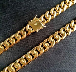 Rostfritt stål smycken 18k guld pläterad hög polerad miami kubansk länk halsband män punk 15mm trottoarkedja dubbel säkerhet lås 18i2290067