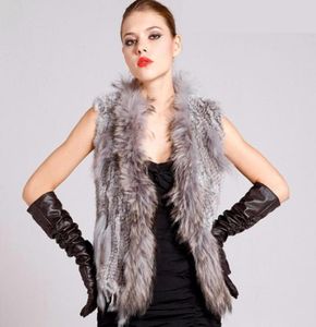 Winter Women natural fur vest with raccoon fur collar female casual knitted real clothing new fashion15598197112156