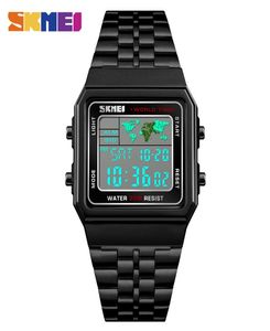 SKMEI World Time Watch Multifunkcyjna Moda prostokąt ze stali nierdzewnej Zegarki Digital Watches Waterproof 1224Hour Calendar Alarm W9052205