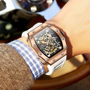 Armbandsur onola topp sport vattentät man automatiska klockor klocka mode affär skelett män mekaniska 325b