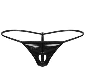Mens mini bikini g String brifingler parlak metalik erotik sissy panties ile penis deliği eşcinsel açık butt tnagas tanga iç çamaşırı 6363009553