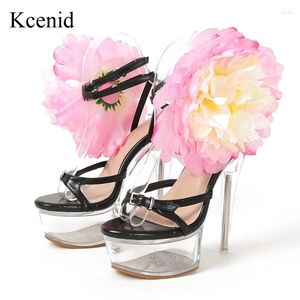 Kleiderschuhe Kcenid Bunte Peep Zeh Clear Ferse Sandals Plattform Pink Blumen Schnalle Gurt Crystal Girl's Summer Party Gladiator