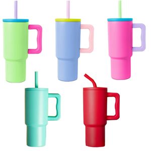 24oz Power Coated Quencher Tumblers with Handle and Straw Stainless Steel Insulated Travel Mug Tumbler