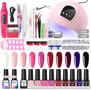 Zestaw zestawu Manicure Pvoy z lampą paznokci 73 ml żel lakier do paznokci Zestaw do projektowania sztuki narzędzia żelowe UV do manicures5082313