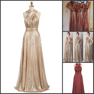 Sparkly Cabriolet Gold Sequin Bridesmaid Dresses A-Line Long Maid of Honor Dresses Multiway Wedding Party Gowns 2353