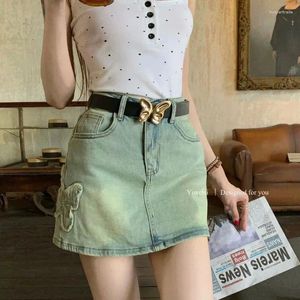 Röcke Real S und Preis Sommer Retro Nostalgic Butterfly Sticked Denim Stretch Hip Rock mit Futter