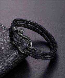 New Simple Fashion Bracelets Men Black Multiple Leather Bracelet Stainless Steel Male Bangles Wristband Jewelry Gifts Pulseira58573495532