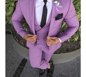 2020 Senaste kappa pant design lila rosa män passar smal passform brudgum tuxedo 3 stycken anpassade bröllopsdräkter prom blazer terno masculino x1898782