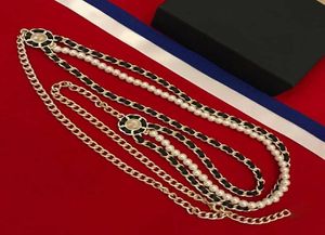 2020 Brand Fashion Party Women Vintage Thick Chain Leather Belt Gold Color Double Pearls Necklace Belt Party Fine Jewelry2789894