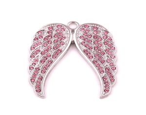Dubbel Angel Wing Pendant Silver Color Feather Collar Patted With Crystal Populära modesmycken Valentine039S Day Gift1811841