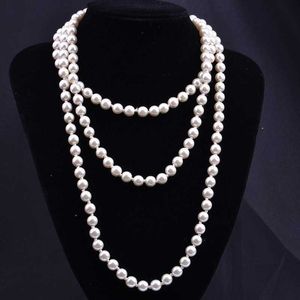 designer Fashion glass imitation pearl necklace womens simple knotting multilayer long sweater chain clothing accessories BW6J