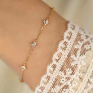 Dainty S925 Sterling Silver Plated 14k Gold Plated Four leaf Clover Bracelet For Women Wholesale