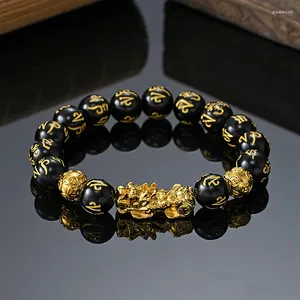 Strand in stile cinese pixiu a sei caratteri mantra obsidian perle in pietra bracciale per uomini donne da donna ricchezza e buona fortuna