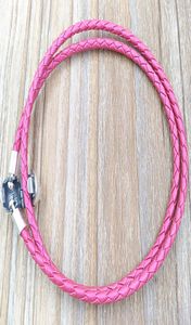 Honeysuckle Pink Link Moments Double Woven Leather Bracelet 925 Silver Fits European Style Jewelry Charms Handmade Andy Jewel 590734CHP-D4432091