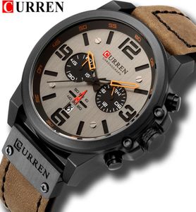 Curren Fashion Watches for Man Кожаный хронограф Quartz Men039s Страва по бизнес -повседневную дата мужские наручные часы Relogio Masculino4495673