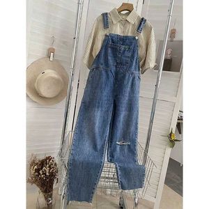 Damen -Jumpsuits ROMPERS Denim -Overall für Frauen solide gerade Hosen Hole Design Vintage One -Stück -Outfit Frauen LOSS CASH ROMPERS Women Clothing Y240510