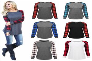 Buffalo Check Shirts Plaid Red Black Check Check Plus Tamanho Tops de Natal de Manga Longa Blusa Casual Letra Imprimir Retalhes de Retalhes 1533823