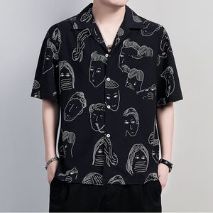Casual Fun Printing Shirt Men Design Hip-hop Short Sleeve Lapel Tshirt Fashion Mens Button Shirts Beach Cartoon Human Printed Blouse Loose Tops Wear Male Clothes